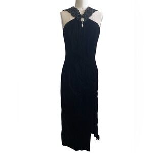 Vintage 90s Halter Elegant Black Velvet Evening Dress